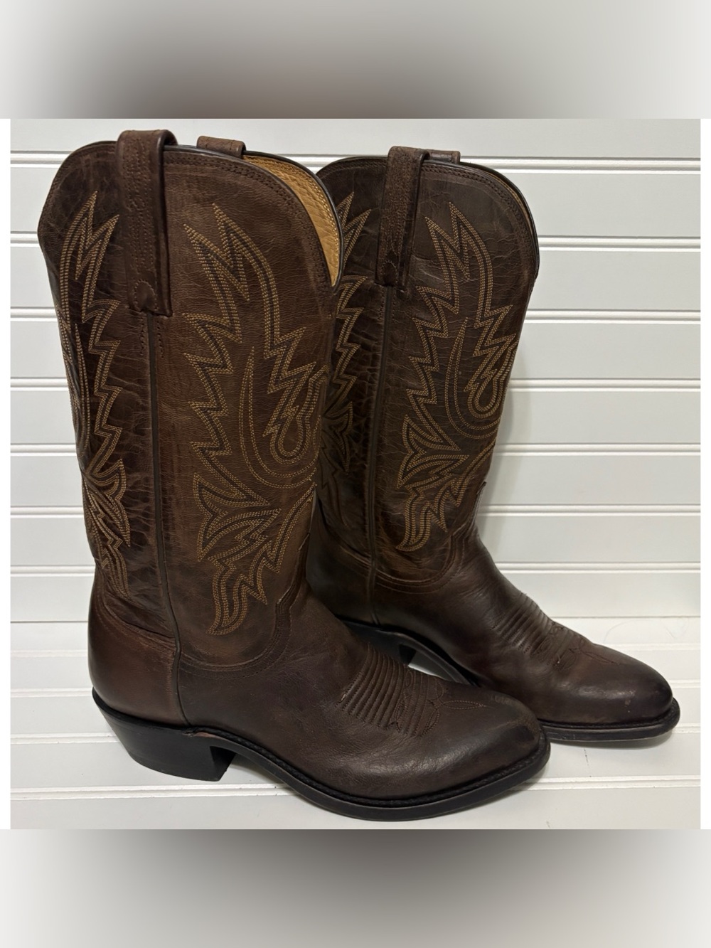 LUCCHESE Corbin Mad Dog Brown Goat Leather Cowboy Boots Mens Size 7.5 B N1556.R
